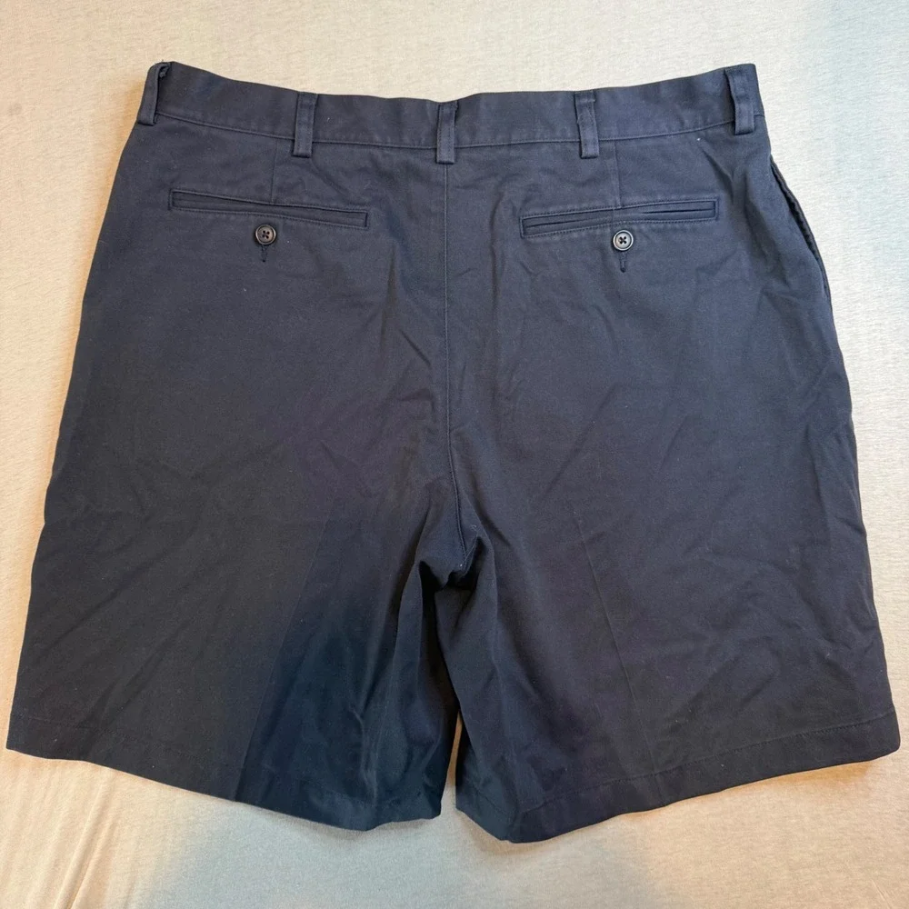 LL Bean Classic Fit Chino Shorts Mens 37 Navy Blue 100% Cotton Flat Front vtg